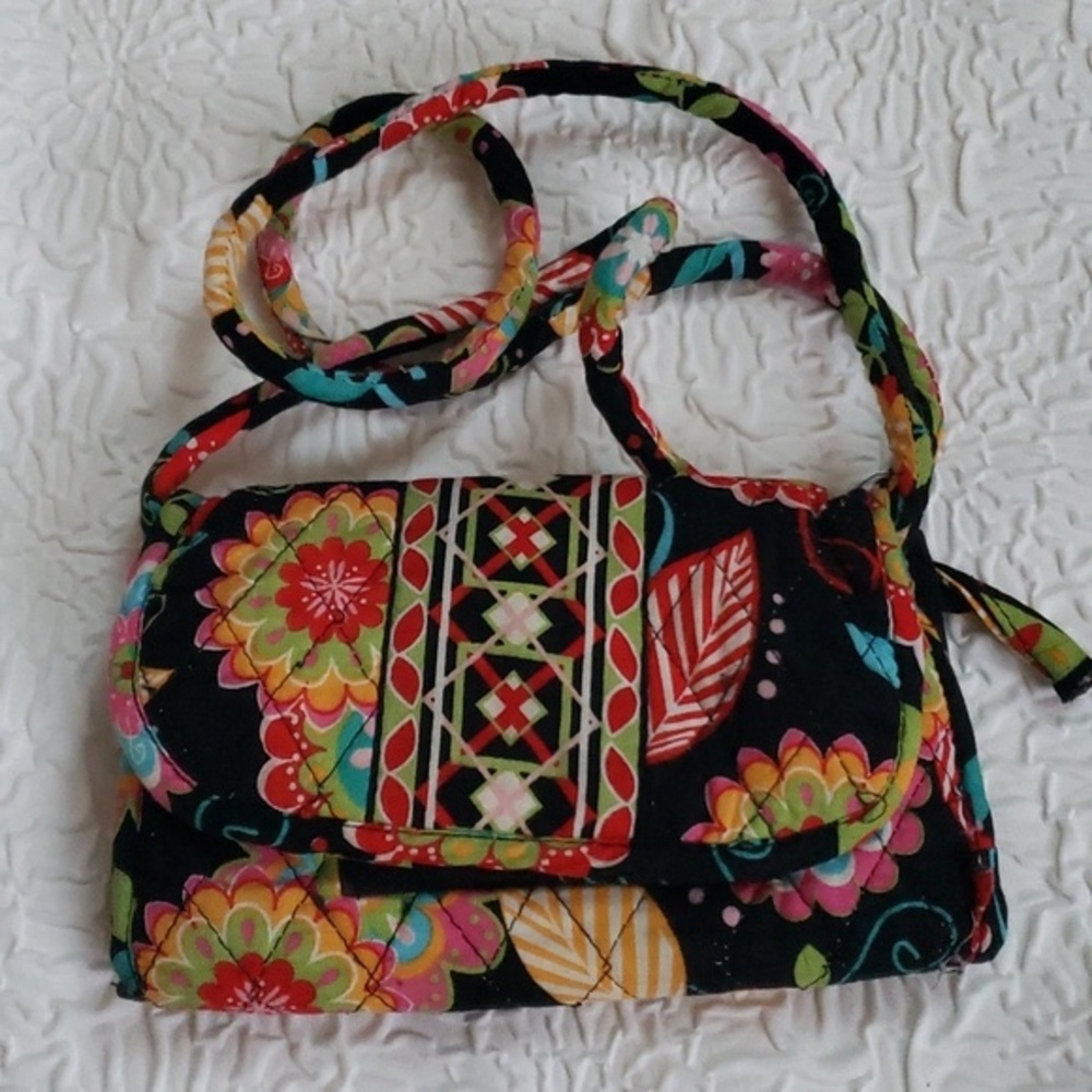 Womens Quilted Small black multicolor floral Cotton Crossbody Bag.
